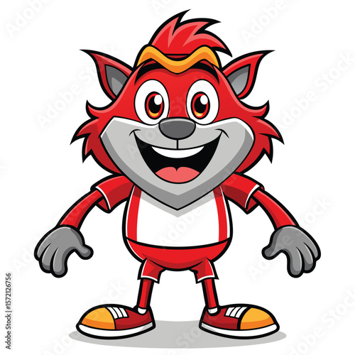Cheerful red fox mascot in sports attire