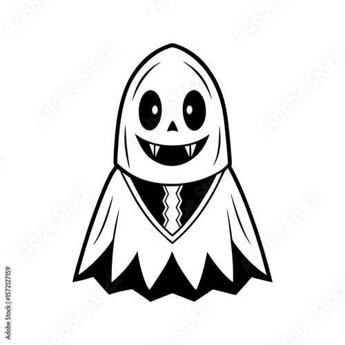  Halloween Ghost Character Vector in Black and White Cartoon Illustration