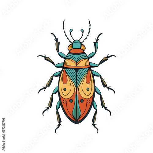 Colorful beetle design tribal insect art vector illustration isolated on a white background