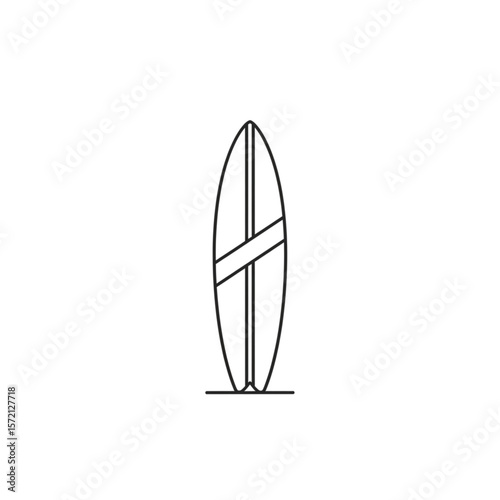 Simple line drawing of a surfboard, standing upright.