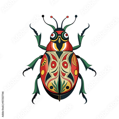 Colorful tribal beetle illustration vector art isolated on white background
