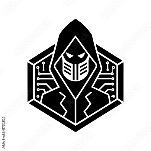 Cyberpunk hacker icon sci fi hooded figure vector illustration isolated on a white background