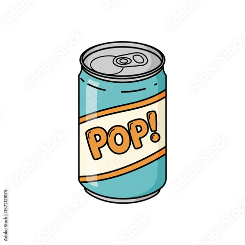 Illustration of a teal soda can with the word "POP!" displayed on its label.