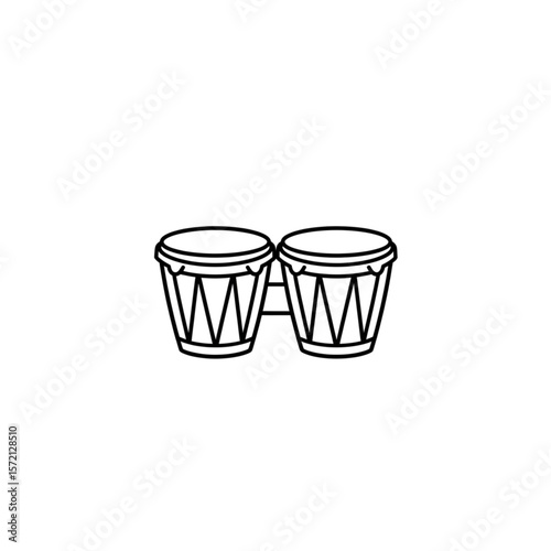 Simple black and white outline illustration of a pair of conga drums.