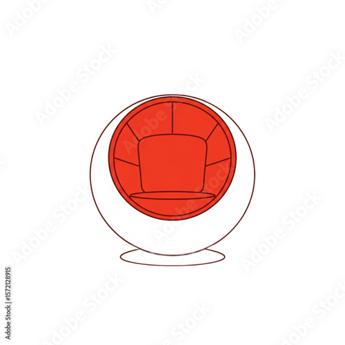 A simple, red, spherical chair design, outlined in white.