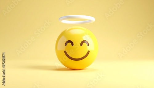 Smiling Emoji with Halo on Yellow Background