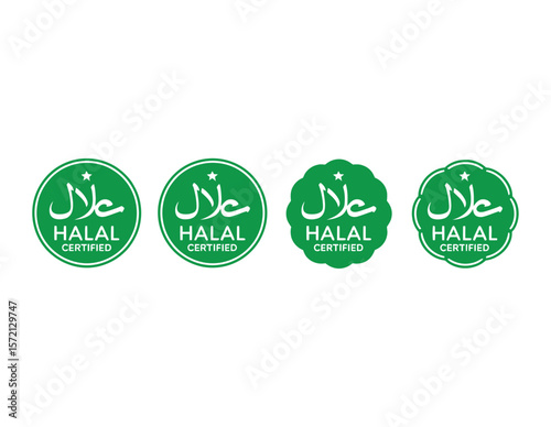 Halal Arabic ink rubber stamp green red seal badge grunge effect tag vignette permitted food goods