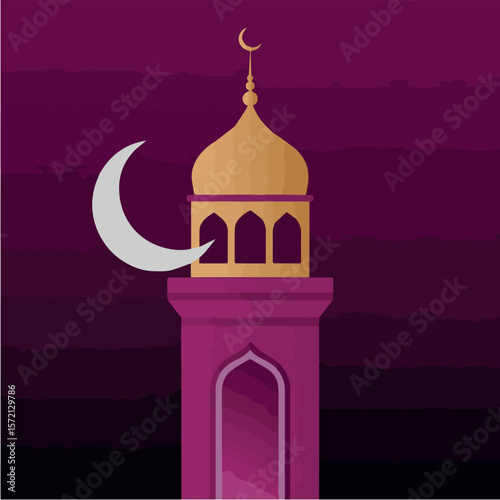 Ramadan kareem islamic mosque crescent moon vector illustration eid mubarak background design graphic art