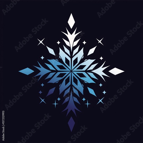 Gradient Blue Snowflake Decorative Pattern for Winter Holiday Decoration, Ice - Snow Theme Design & Christmas - New Year Material Scenarios