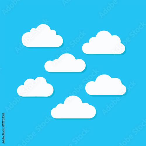 Vector illustration of fluffy white clouds in a bright blue sky weather forecast background design element 100