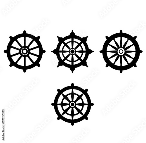 Dharma chakra flat and liner vector icons set. vector illustration