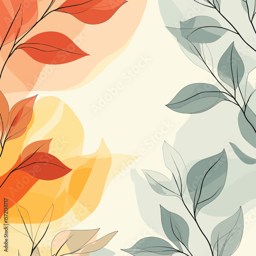 Minimalist abstract background with outline leaves, vector style simple color
