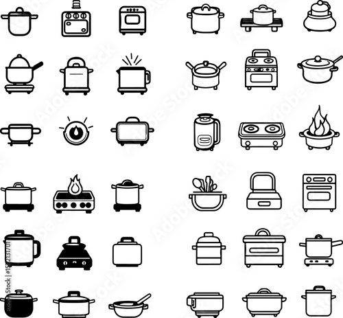 electric stove icons, electric cooktop icons, electric range icons, electric burner icons, heating element icons, coil burner icons, flat cooktop icons, ceramic stove icons, glass stove