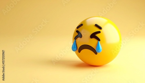 Crying Emoji Face on Yellow Background