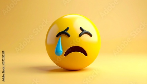 Crying Face Emoji on Yellow Background