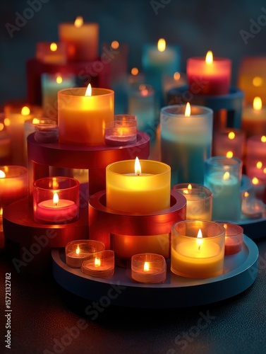Many candles in varied colors
