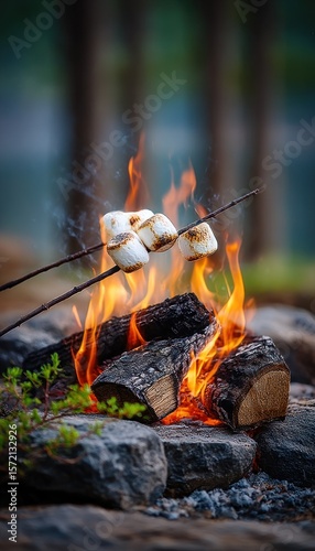 Marshmallows roasting on a campfire