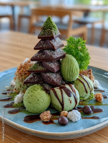 Matcha dessert creation on plate