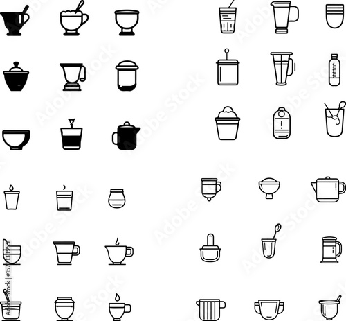 measuring cup icons, kitchen measuring cup icons, liquid measuring cup icons, dry measuring cup icons, stainless steel measuring cup icons, plastic measuring cup icons, glass measuring
