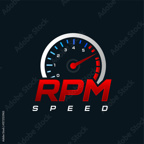 RPM performance logo. Auto Speed ​​acceleration symbol. Automatic speed rotation icon, Speedometer dial symbol. vector graphic logo design