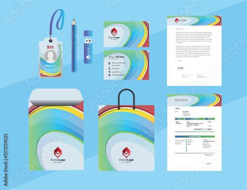 Brand Identity Mock-Up of stationery. Corporate identity Concept of stationary mock-up set of business documents, banner, flyer. Advertising promo elements. Editable vector template