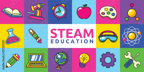 Set of STEAM education icon elements vector illustration