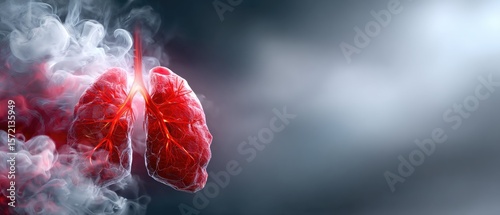 A digital illustration of human lungs surrounded by smoke, highlighting respiratory damage or health risks linked to smoking.