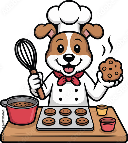 A cheerful dog dressed as a chef Transparent isolated vector png