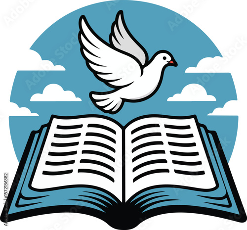 Dove descending on an open bible Transparent isolated vector png