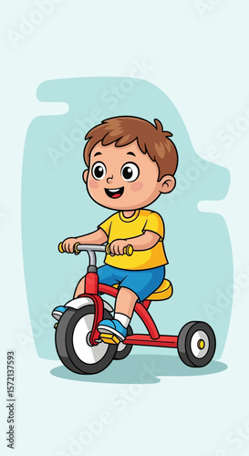 Cute Cartoon Boy Riding a Tricycle