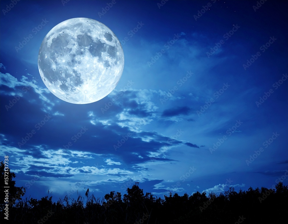 Fototapeta premium 空に煌めく満月のイメージ 背景素材 AI生成素材