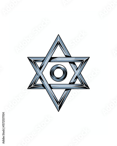 Metallic Star of David with Circle Center: Symbol of Judaism and Culture
