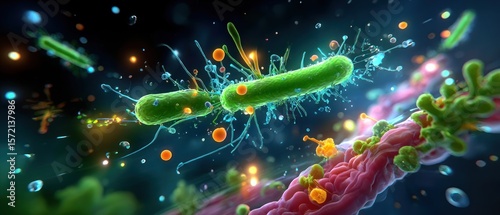 Microscopic view of bacteria and cells