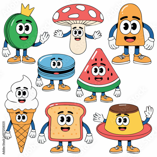 Cartoon food characters vector illustration collection of funny dessert and fruit icons set design is here
