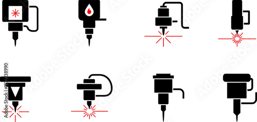 Laser cutting machine vector icons set industrial equipment cnc laser cutter design illustration symbols