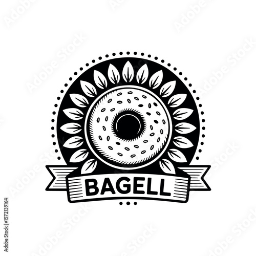 Bagel shop logo design illustration for bakery or cafe with vintage style and decorative elements vector art