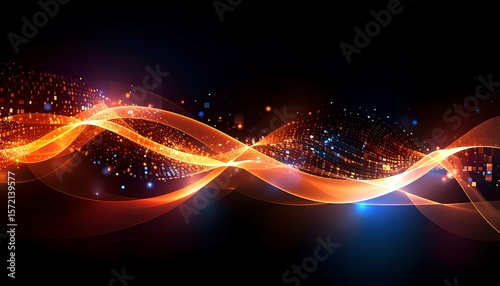 Abstract Wavy Lines Glowing with Light on Dark Background