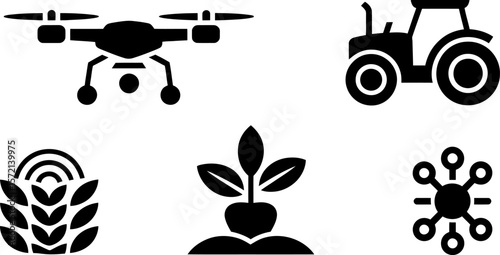 Agricultural technology icons set vector illustration farming drone and tractor agriculture concept icons