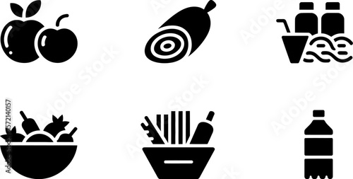 Healthy food and drink icons set vector illustration for diet nutrition and wellness concept design 100