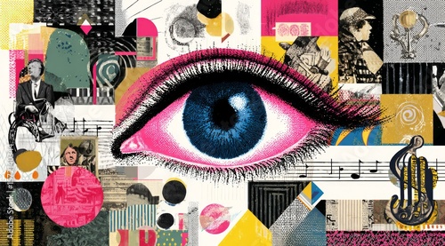Abstract Collage Eye Artwork with Vibrant Colors Surreal Artistic Design