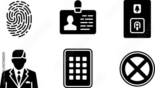 Security access control system vector icons set fingerprint id card keypad no parking sign and more icons