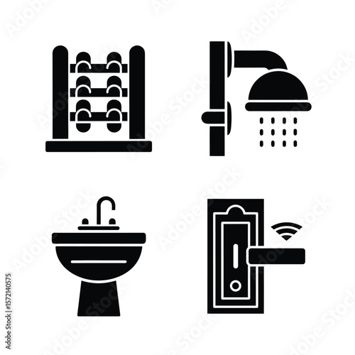 Bathroom fixtures and smart lock icons shower sink