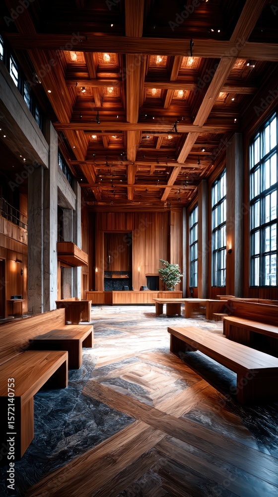 Naklejka premium Modern, wooden interior design