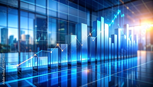Analyzing Financial Data with Rising Graph in Modern Office