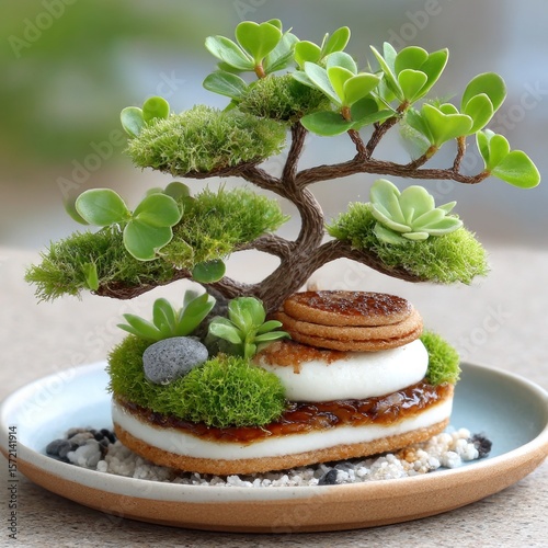 Miniature landscape on a heart-shaped cookie