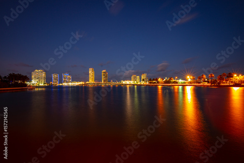 Skyline of Miami. Night sunset in Miami downtown.
