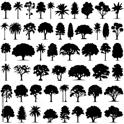 Silhouette tree vector collection featuring various types of trees for design and creative projects