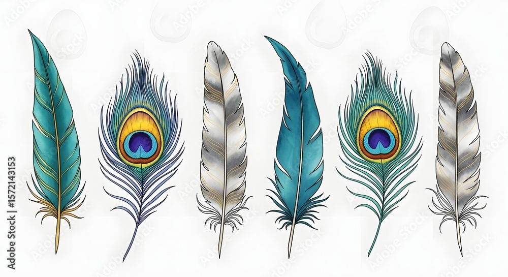 Obraz premium Beautiful feathers peacock feather bird feather colorful feather elegant feather decorative feather art