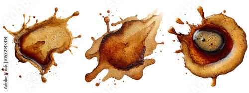 Various Coffee Splash Elements on Transparent Background for Graphics