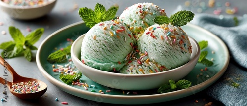 Mint ice cream scoops with sprinkles (2)